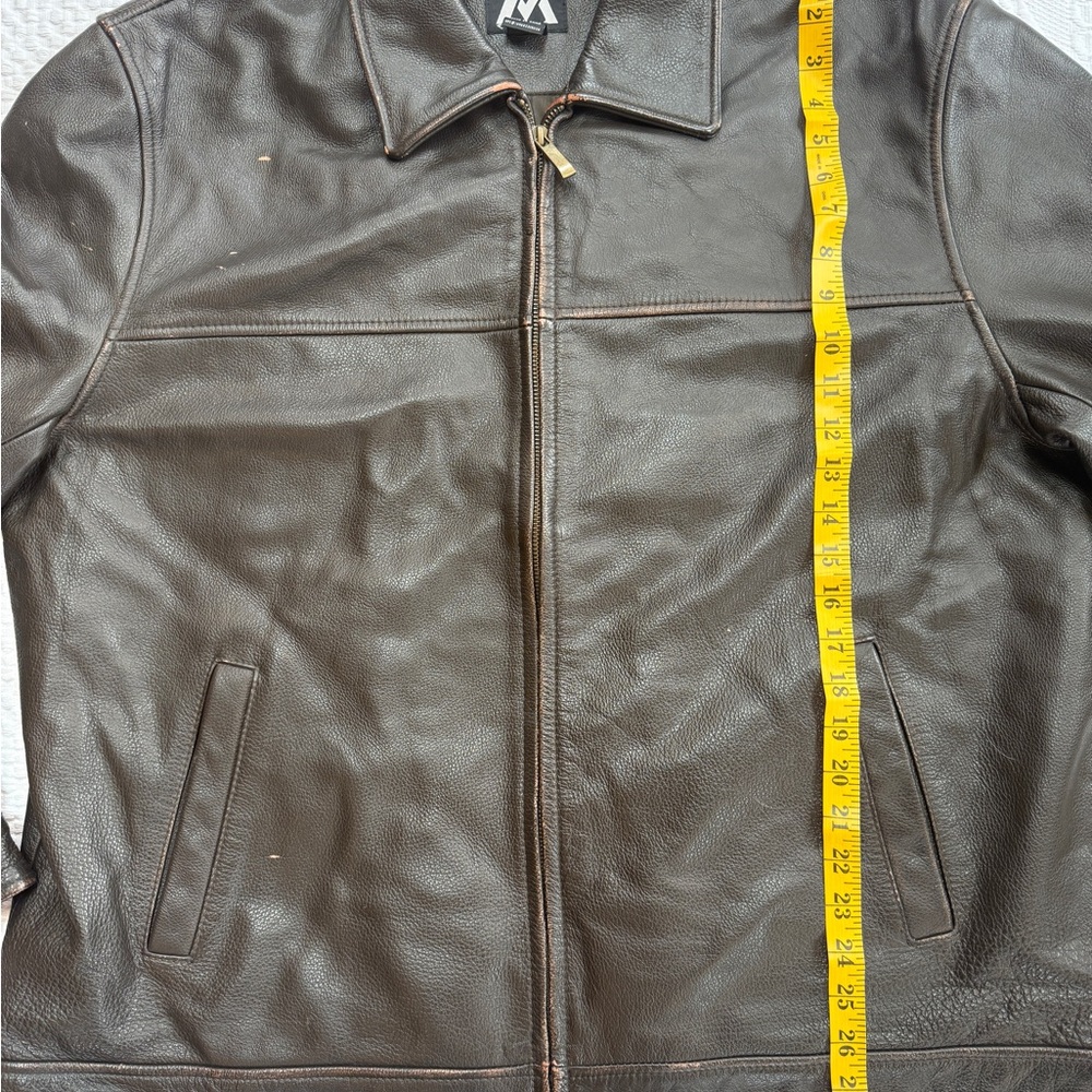 Men's Lightly Distressed Brown Leather Jacket Bomber Motorcycle Aviator- Sz XL - Picture 8 of 10